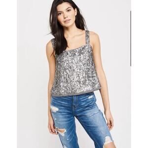 Abercrombie & Fitch Sequin Cropped Tank Top XS Silver Open Back Sparkly